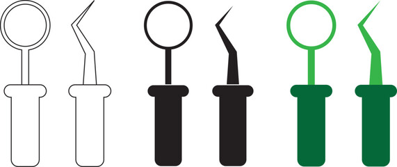 Dentistry Professional Equipment Pictogram Collection. Dental Medical Instruments Silhouette and Line Icon Set. Stomatology Sign. Dentists Tools for Tooth Care Symbol. Isolated Vector Illustration.