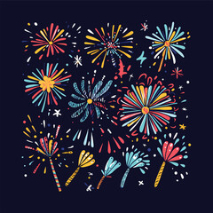 Fireworks in the sky transparent background vector