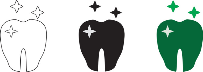 clean tooth icon collection in black and white filled and solid vector style.