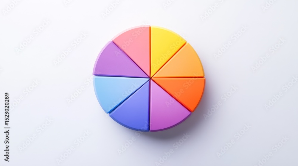 Aufkleber Colorful pie chart segmented into sections on a plain white background, sleek and modern, ideal for data visualization.