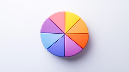 Obraz premium Colorful pie chart segmented into sections on a plain white background, sleek and modern, ideal for data visualization.