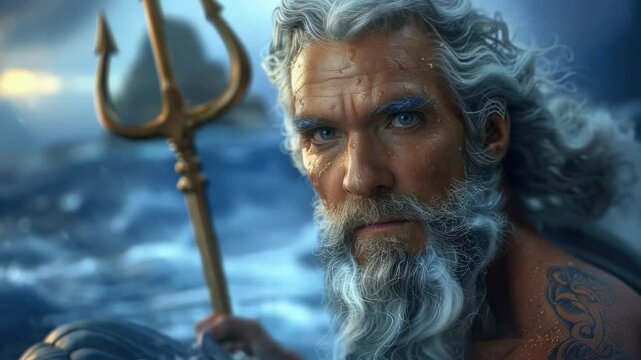 Poseidon in myth: supreme god, water element, Greek deity, Neptune counterpart, Ahti realm, Aegir influence, Njord sibling, ancient Olympian, sea control, divine ruler.