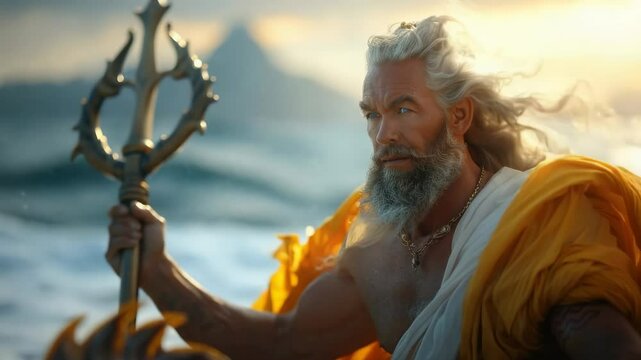 Neptune and Poseidon: ancient sea god, water mastery, Olympian figure, Ahti link, Aegir domain, Njord brother, mythic power, aquatic sovereignty, Greek myth, divine ocean lord.