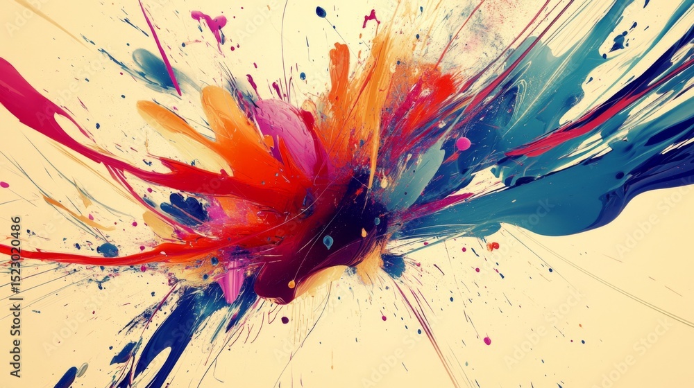 Poster colorful splashes of lines radiating outward in a dynamic pattern, evoking energy and movement again