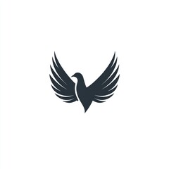 Fototapeta premium Silhouette of a bird in flight. Dark shape of a dove with outstretched wings. Simple, elegant design