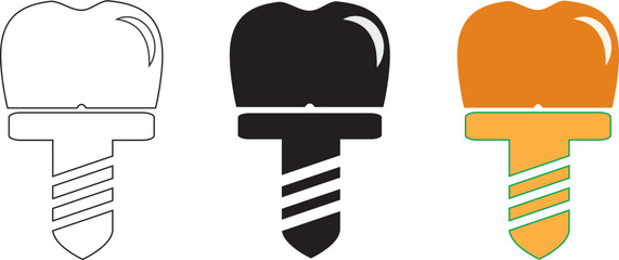 Dental implant icon. Dental implant vector illustration. Dental health dentistry logo. Tooth symbol. Dental care pictogram. Isolated gum health concept.