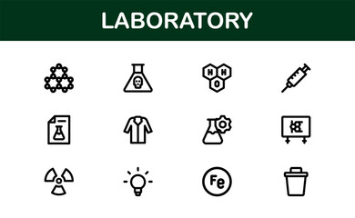 Laboratory Icon Set Featuring Scientific Equipment, Test Tubes, Microscopes, and Chemical Symbols
