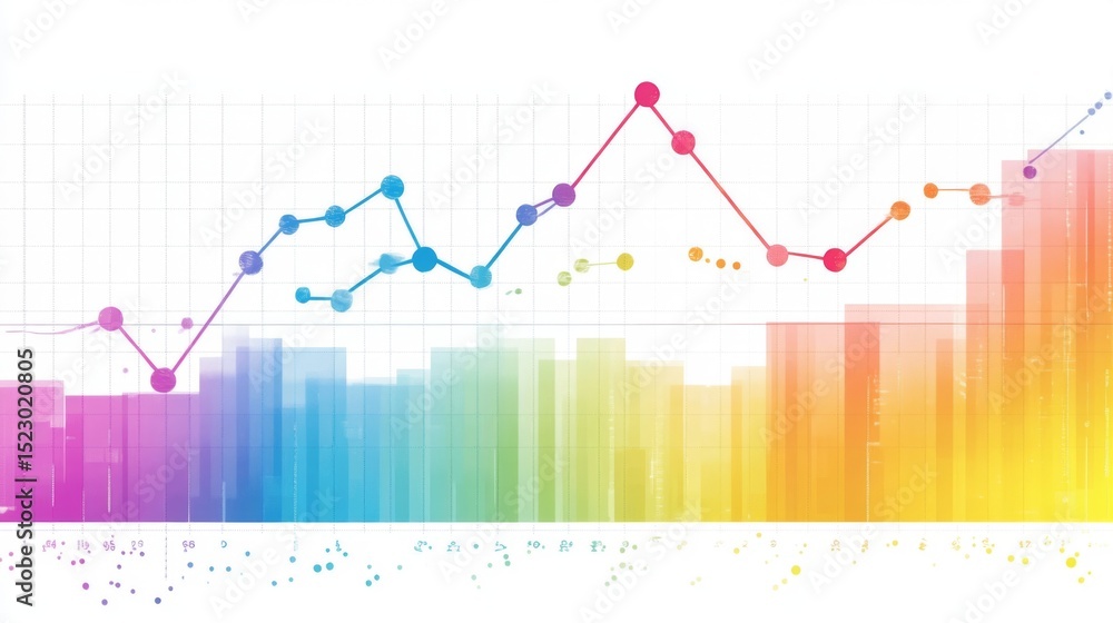 Leinwandbilder Dynamic line chart with rising and falling lines in vivid colors, set on a white background with gridlines, showing trends in data.