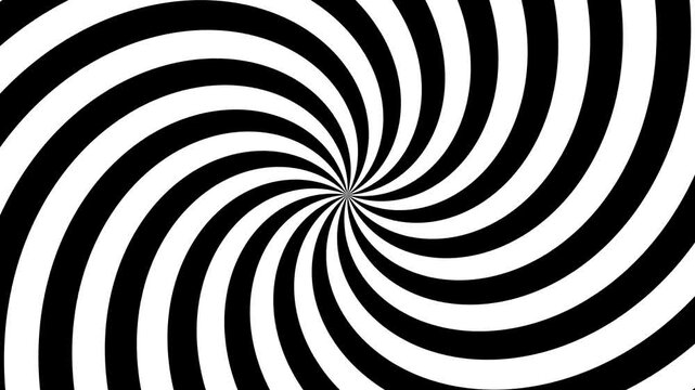 Black and white double spiral spins in one direction and then reverses creating a mesmerizing hypnotic optical illusion effect