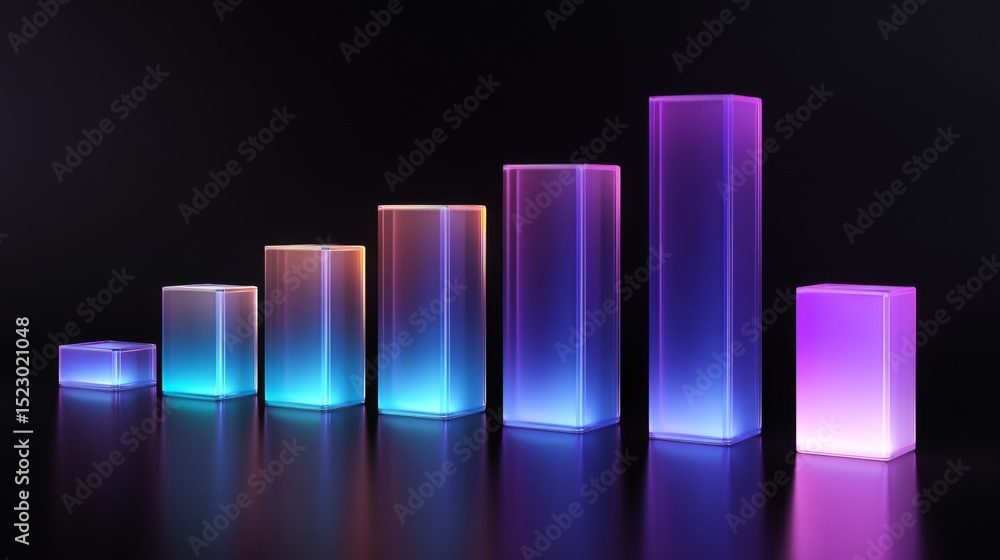 Fototapete Futuristic D bar graph with glowing edges and a rotating effect, showcasing data in an engaging way on a dark background, perfect for tech-related concepts.
