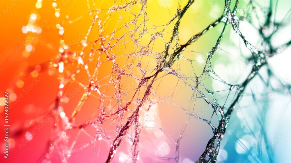 Leinwandbilder Intricate web of interconnected lines and shapes in a colorful gradient, creating a complex and visually engaging graphic design.