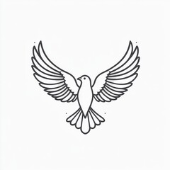 Obraz premium Simple line drawing of a dove in flight. A stylized, elegant depiction of a bird with outstretched wings, exuding a sense of freedom and peace. Clean lines create a sense of soaring motion