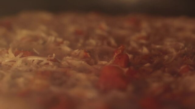 dettagli di una pizza margherita mentre viene cucinata in microonde