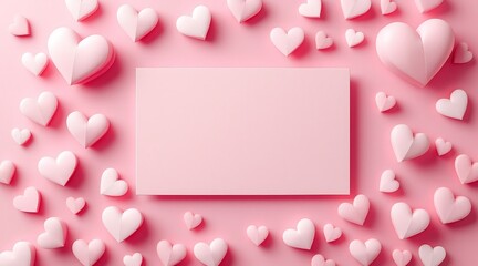 Pink hearts surrounding blank card valentines day background