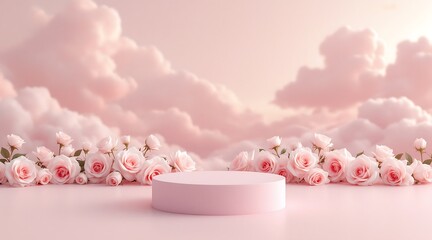 Pink rose floral display with pastel sky background