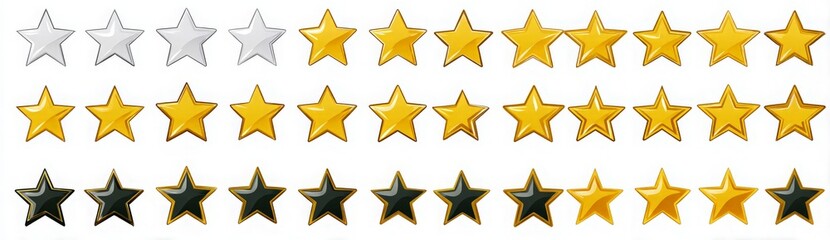 Fototapeta premium Rows of Star Rating Icons, Silver to Gold to Black