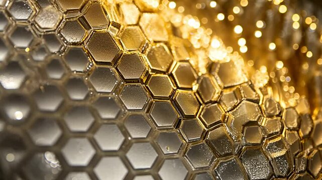 Seamless Honeycomb Pattern Vector Illustration in Yellow and Gold Texture