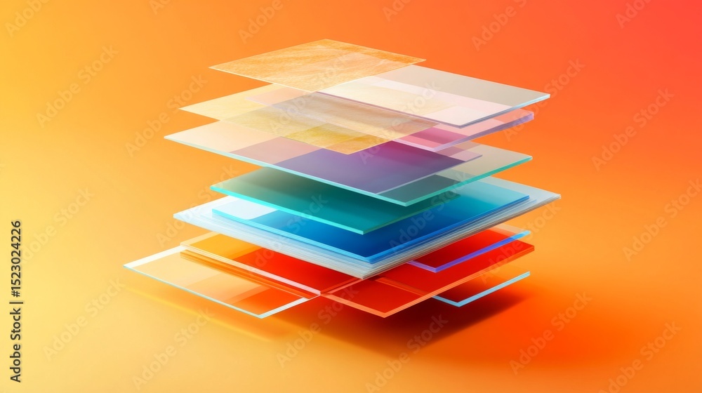 Aufkleber Vibrant D bar chart with transparent elements layered on top of each other, set against a soft gradient background, creating an artistic representation of data.