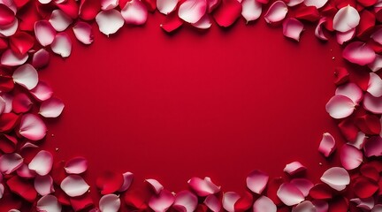 Romantic red background with rose petals frame