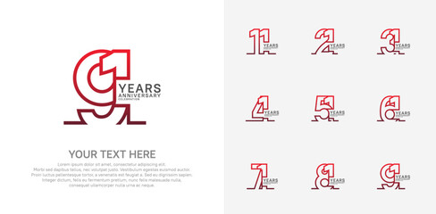 Anniversary logo set vector design, red color for celebration event