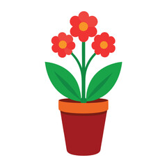 Red flower in a pot with green leaves, a beautiful floral decoration for any garden or home