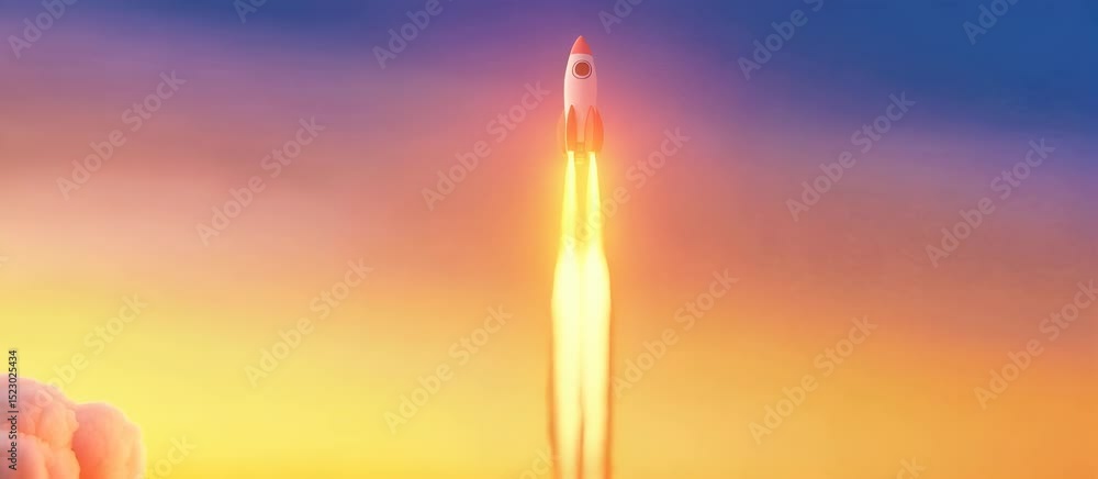 Aufkleber rocket launch soaring through colorful skies with fiery trail and dynamic space animation