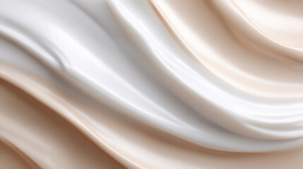 Fototapeta premium Smooth cream texture in soft beige and white tones creates luxurious and soothing visual. silky surface suggests moisturizing or anti aging skincare product