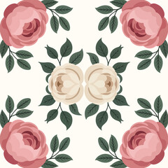 Seamless floral pattern with vintage pink and cream roses.