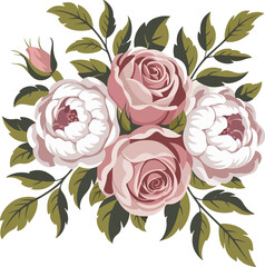 Vintage floral bouquet with pink and white roses.