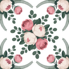 Elegant seamless pattern with vintage roses and leaves.