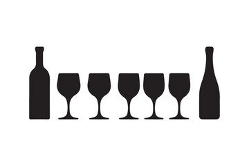 Wine Bottles and Glasses Array Beverage, Bar, and Party Icons