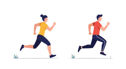 Obraz premium Two People Running in Sportswear Illustrated in a Flat Style