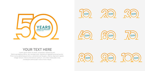 Anniversary logo set vector design, orange and blue color for celebration event