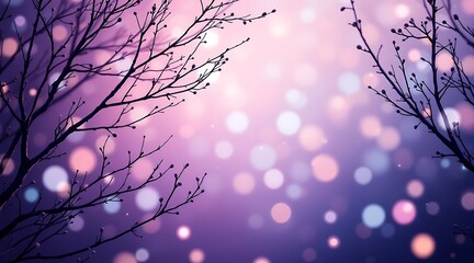 Silhouetted branches against a purple bokeh background