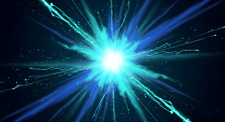 Fototapeta premium Dynamic Energy Burst With Aqua Blue Light Streaks on Black Backdrop