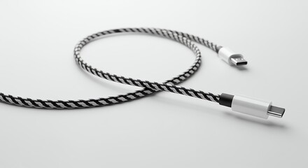 Black and white braided usb charging cable