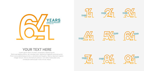 Anniversary logo set vector design, orange and blue color for celebration event
