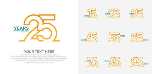 Anniversary logo set vector design, orange and blue color for celebration event