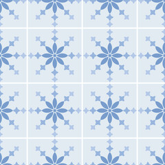 Abstract geometric tiled seamless pattern. Minimalist blue flower moroccan, greece, damask, Italyy ornament