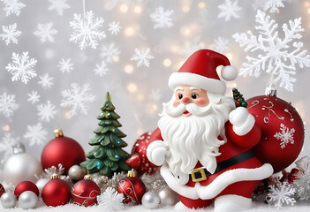 Festive christmas scene featuring santa claus ornaments and sparkling holiday decorations
