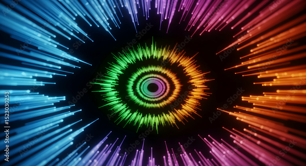 Poster radiant energy streams emanating from a concentric colorful core