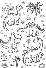 Adorable dinosaurs coloring page cute prehistoric animals