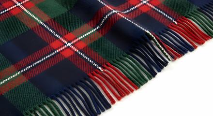 Traditional Plaid Textile with Fringed Edge Classic Fabric Pattern