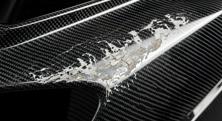 Damaged Surface Of Black Carbon Fiber Material With Eroded Finish