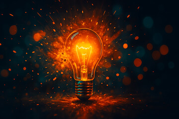 Fiery Incandescent Light Bulb Exploding with Bright Ideas and Innovation