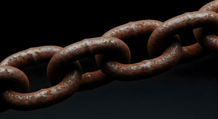 Fototapeta premium Rusty Metallic Chain Links Against Black Background For Industrial Designs