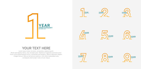 Anniversary logo set vector design, orange and blue color for celebration event