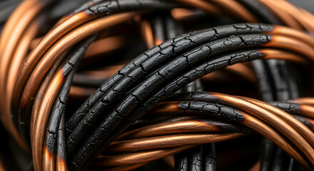 Burned Copper Wires Aftermath of Electrical Failure or Short Circuit