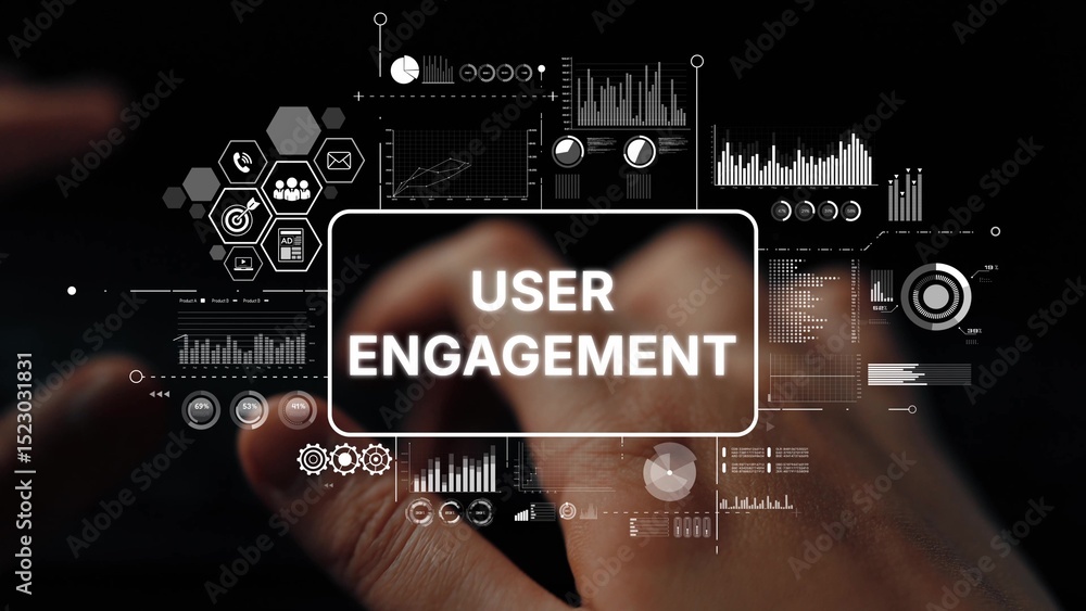Poster user engagement analysis with charts and graphs for digital marketing strategies and insights. asymp