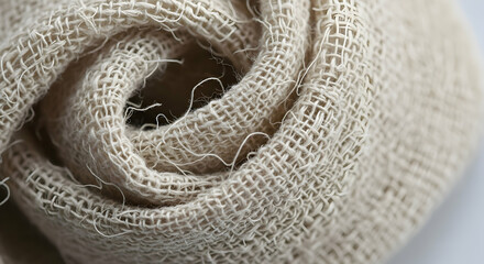 Closeup Of A Rolled Woven Fabric Texture Showing Natural Fiber Strands